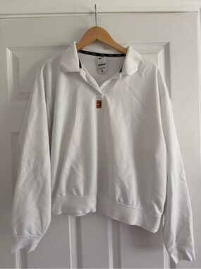 Nike Court White V-Neck Collared Pullover Sweatshirt Large